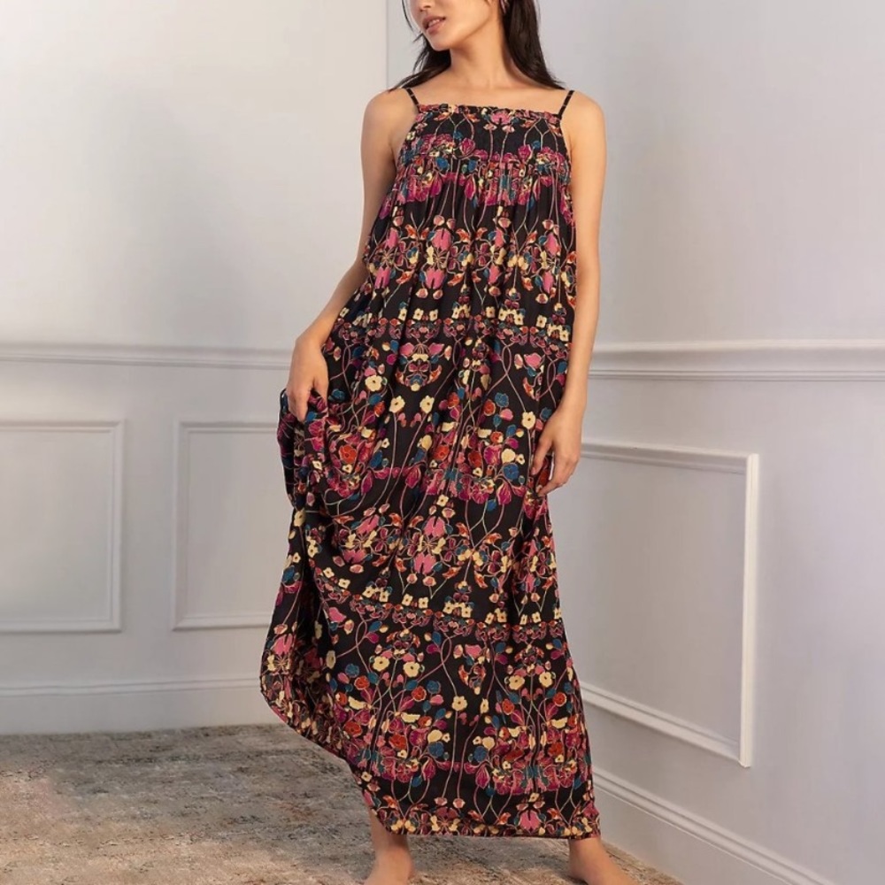 Anthropologie Quilted Floral Slip Maxi Dress EUC